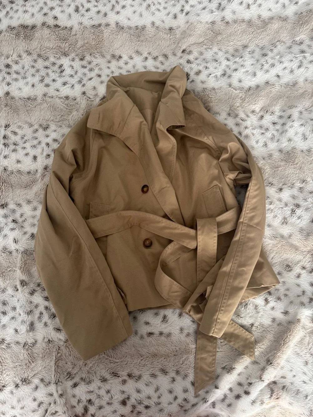 Edyisa Alden Trench Coat with Self-Tie Waist in Beige - Picture 2 of 3